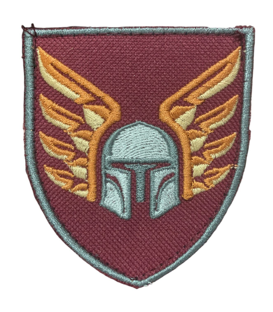 Шеврон щиток Tactic4Profi вишивка "46 ОДШБр, шолом з крилами" бордо фон - зображення 1