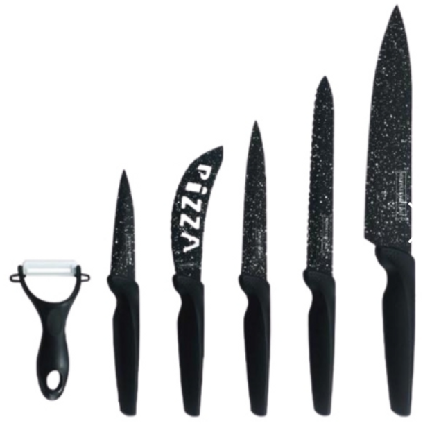 Набір кухонних ножів Royalty Line RL-MB5N з антипригарним покриттям і керамічної овочечисткою - зображення 1