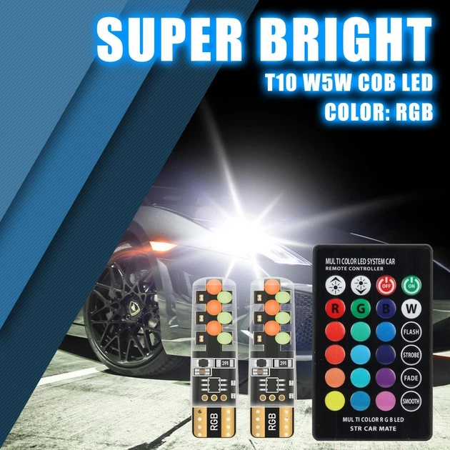 Лампа автомобильная светодиодная RGB COB W5W/194/168 2825 T10 1.36W 12V ...