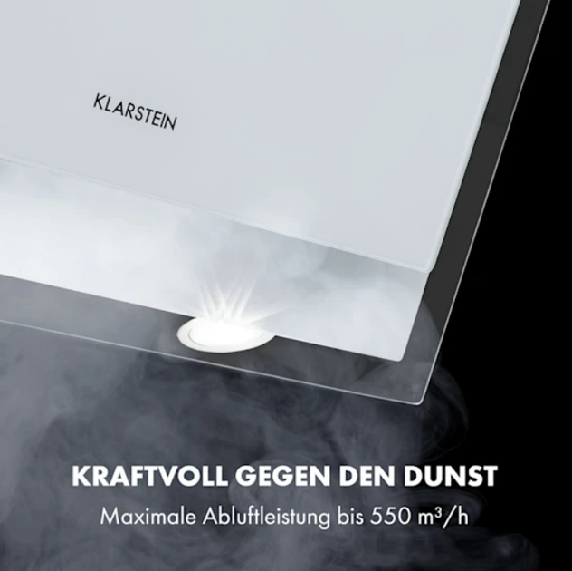 Витяжка Klarstein Mirage 60 550 м³/год сенсорна панель Ambient EEC A++ біла - зображення 6