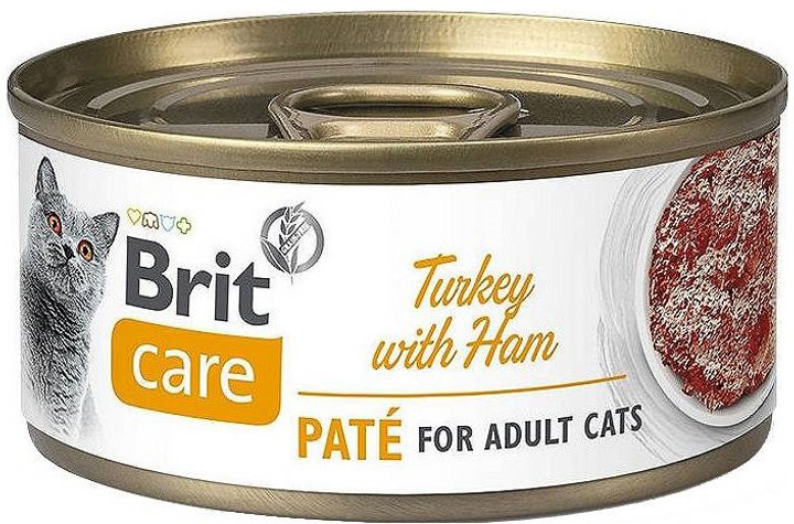 Mokra karma dla dorosłych kotów Brit Care Turkey with Ham Pate z smakiem indyka 70 g (8595602545490) - obraz 1