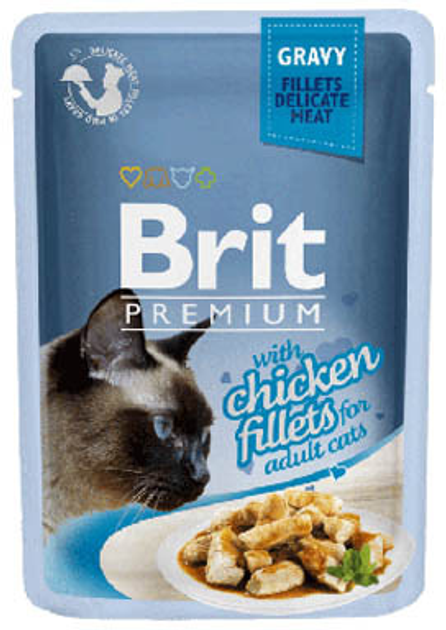 Вологий корм для дорослих котів Brit Cat Pouch gravy fillets з куркою 85 г (8595602518524) - зображення 1