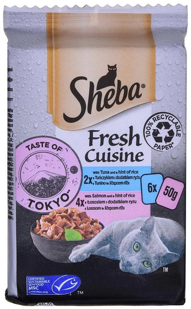 Вологий повнораційний корм для дорослих котів Sheba Mini fresh kitchen смак токіо 6х50 г (4770608261764) - зображення 1