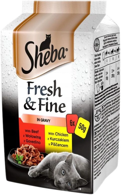 Вологий корм для дорослих котів Sheba Mini м'ясні страви в соусі зі смаком курки 6х50 г (4770608255787) - зображення 1