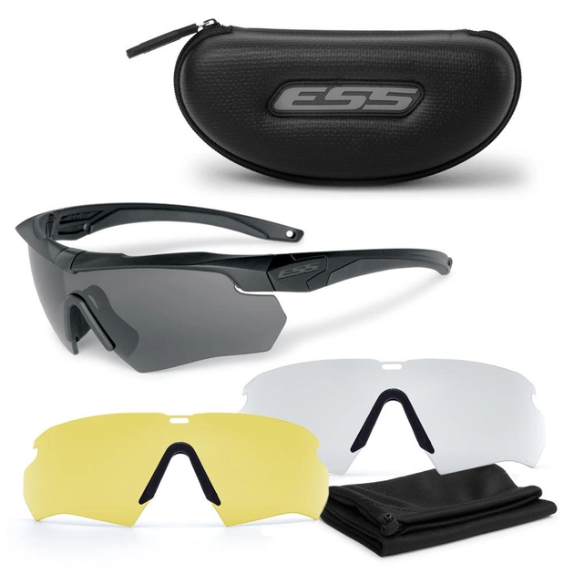 Баллистические, тактические очки ESS Crossbow 3LS с линзами: Прозрачная / Smoke Gray /Желтая, выской контрастности. . Цвет оправы: Черный. - изображение 1