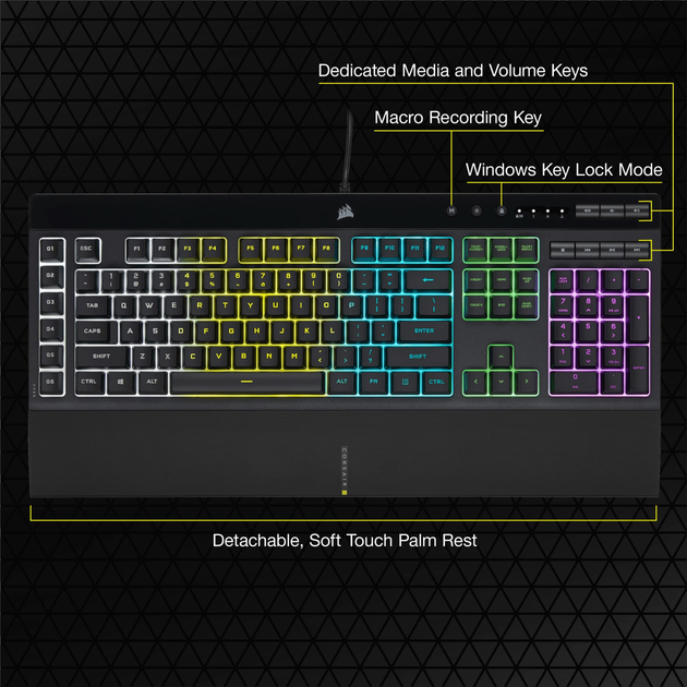 Клавіатура дротова Corsair K55 Pro RGB USB Black (CH-9226765-NA) - зображення 16
