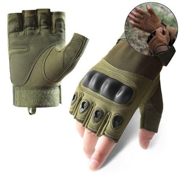 Перчатки тактические BDA; M/8; Зеленый. Универсальные тактические перчатки без пальцев. Армейские перчатки. - изображение 1