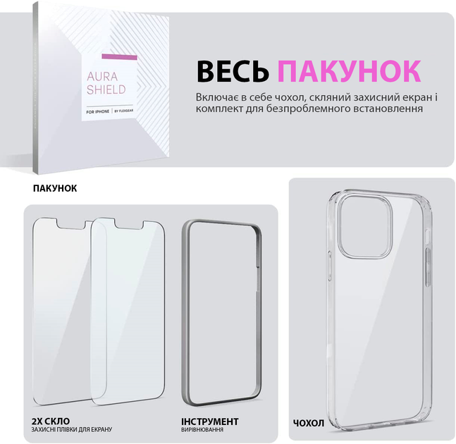 Чехол FlexGear с полной защитой для iPhone 13 Pro и 2X защитных стекла для экрана - Crystal Clear (502307115-X002YK1FQN) - изображение 7