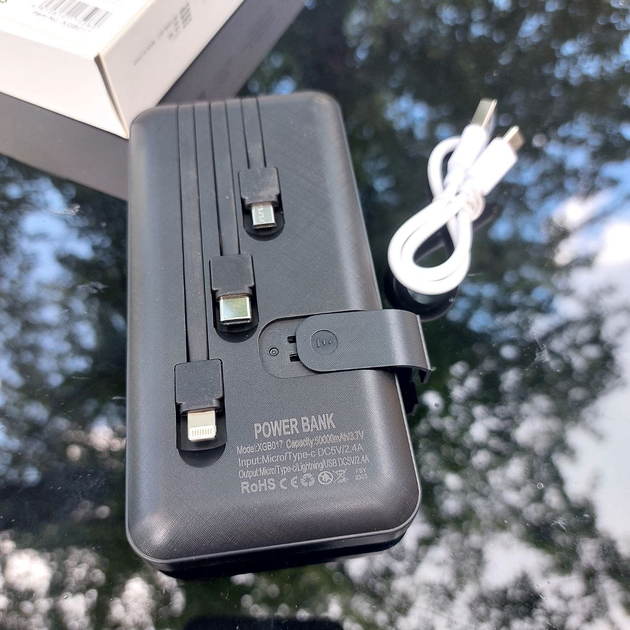 УМБ Павербанк 50000 mAh встроенные кабели USB, micro USB, Type-C, Lightning с Подставкой для телефона, Портативна батарея Powerbank - изображение 2