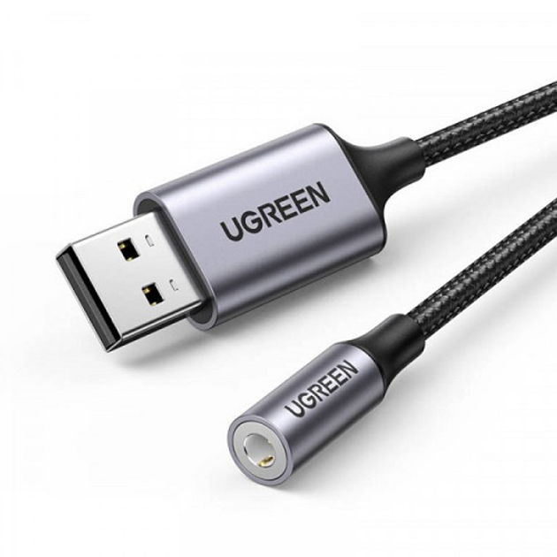 Звуковая карта Ugreen CM477 USB AUX Jack TRRS Mic/Ear KT0210 25СМ Черная - изображение 2