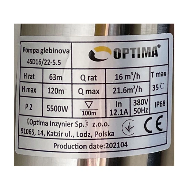 Насос скважинный с повышенной уст-тью к песку OPTIMA 4SD16/22 5,5 кВт 120м 3-х фазный - изображение 3