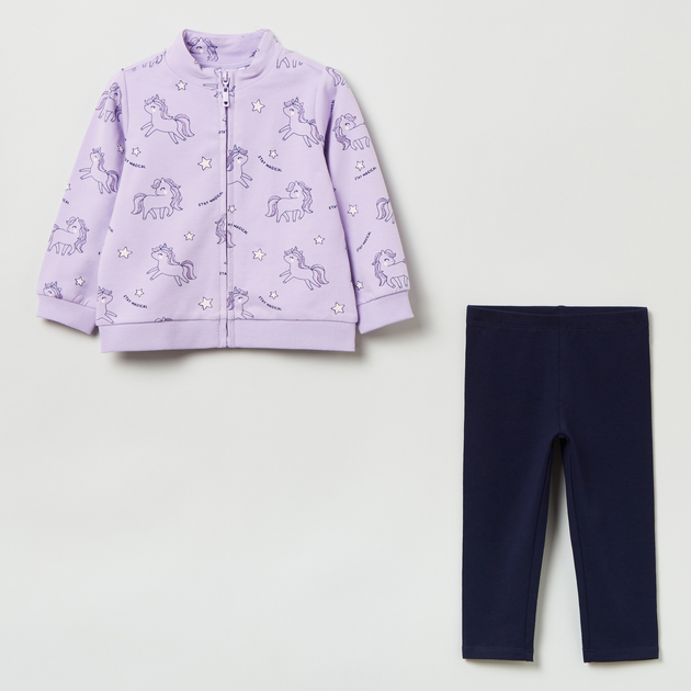 Komplet (bluza + legginsy) dla dzieci OVS Full Zip Aop Lilac Breeze 1817459 98 cm Fioletowa (8056781509364) - obraz 1