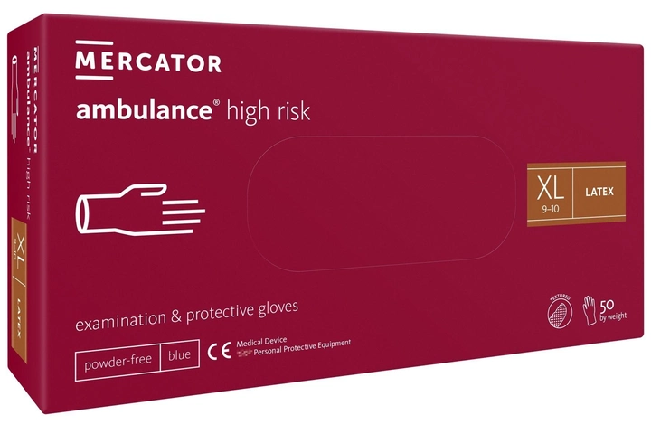 Рукавички латексні Mercator Medical Ambulance High Risk XL 50 шт Сині - зображення 1