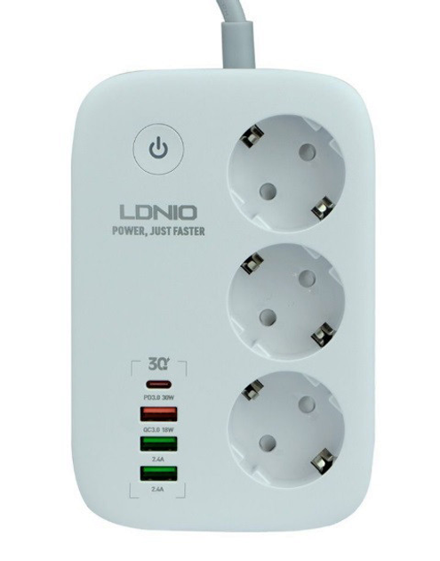 Сетевой фильтр LDNIO SEW3452 удлинитель 3 розетки 3 USB 1 Type-C WiFi ...