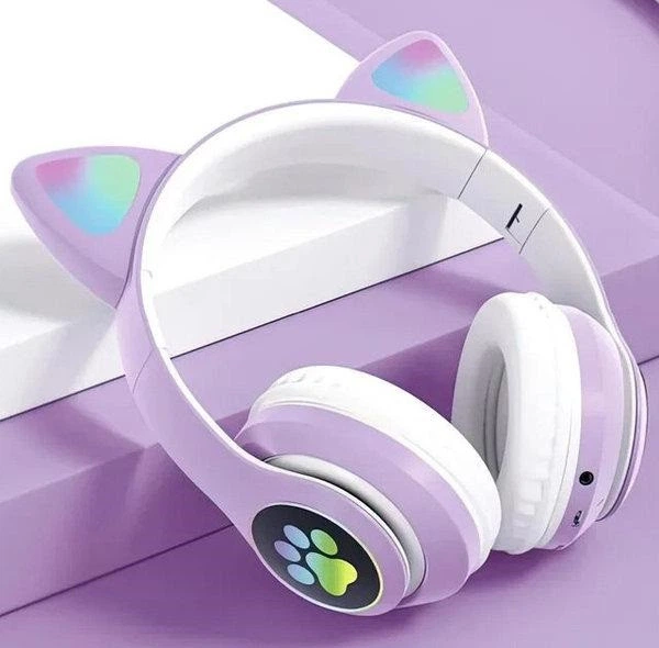 Наушники беспроводные Bluetooth Cat Ear VZV-23M 7695 400мАч с подсветкой purple - Фото 3 Наушники беспроводные Bluetooth Cat Ear VZV-23M 7695 400мАч с подсветкой purple - изображение 3