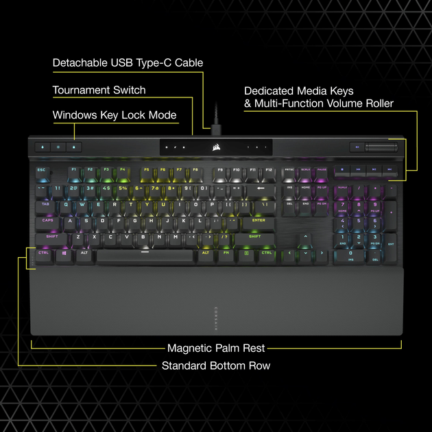 Klawiatura przewodowa Corsair K70 Pro OPX RGB PBT USB Czarna (CH-910941A-NA) - obraz 6