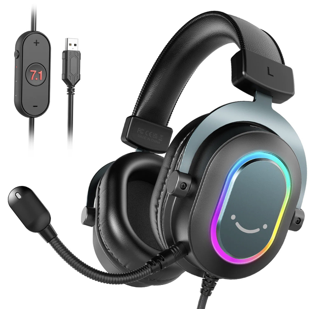Накладні геймерські навушники Fifine H6 з знімним мікрофоном та RGB ...