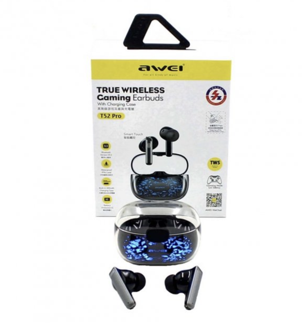 Беспроводные вакуумные Bluetooth наушники в кейсе AWEI T52 PRO TWS Спорт Подсветка кейса Активное шумоподавления Управление громкостью Черный (El-0954) - изображение 7