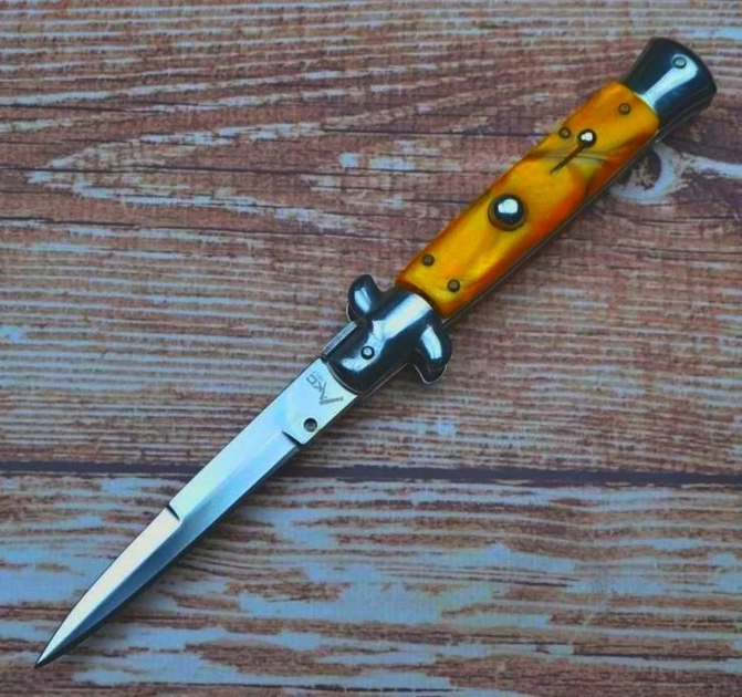 Викидний ніж стилет автомат AKC 9 з чохлом (Жовтий) - зображення 1