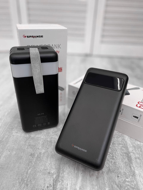 Потужний PowerBank Sprange SR-P8 60000 mAh із вбудованим ліхтариком / Зовнішній акумулятор чорний - Фото 6 Потужний PowerBank Sprange SR-P8 60000 mAh із вбудованим ліхтариком / Зовнішній акумулятор чорний - зображення 6