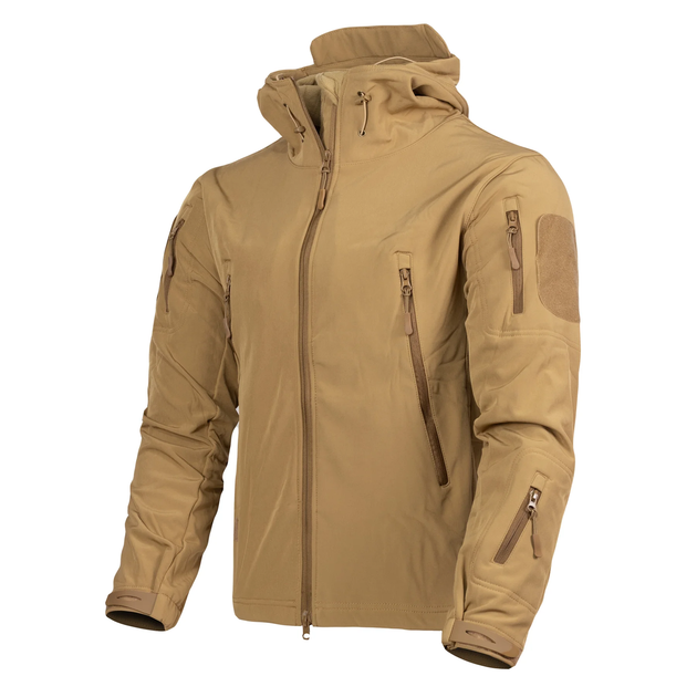 Мужская демисезонная Куртка с капюшоном Softshell Shark Skin 01 на флисе до -10°C койот размер M - изображение 1