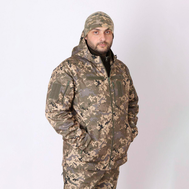Чоловіча демісезонна Куртка Softshell з капюшоном / Водонепроникний Бушлат на флісі піксель розмір 54 - зображення 2