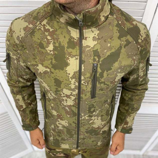 Чоловіча утеплена Куртка з капюшоном Combat Soft-shell / Бушлат на подвійному флісі камуфляж розмір L - зображення 1