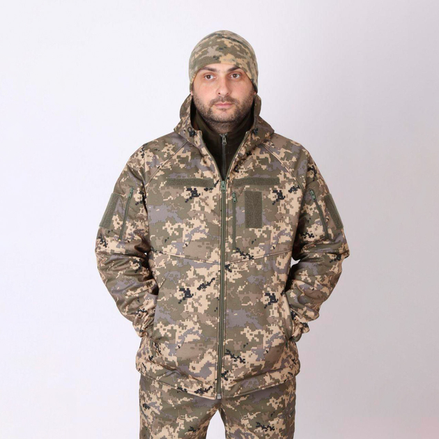 Мужская демисезонная Куртка Softshell с капюшоном / Водонепроницаемый Бушлат на флисе пиксель размер 60 - изображение 1