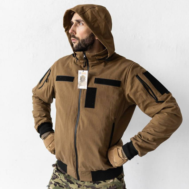 Чоловічий Демісезонний Бомбер Ріп-стоп з капюшоном / Куртка з підкладкою лаке койот розмір XL - зображення 2