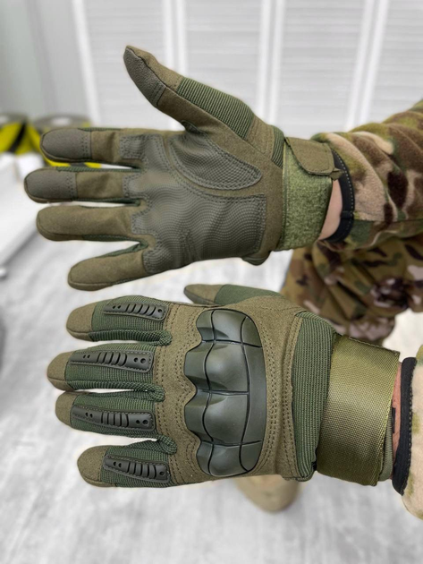 Зимние сенсорные перчатки на флисе с защитными накладками олива размер XL - изображение 1
