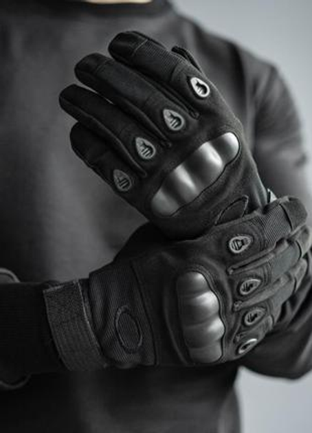 Зимові утеплені рукавиці з кісточками та сенсорними накладками чорні розмір XL - зображення 1