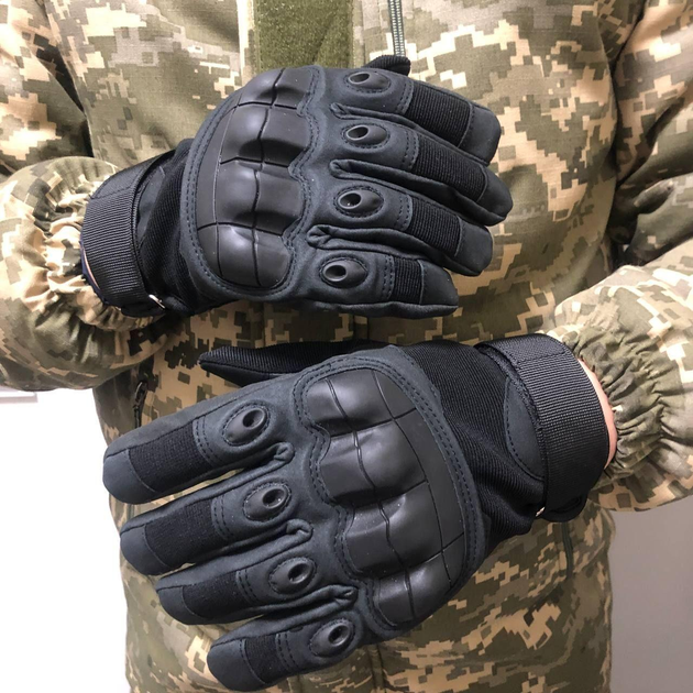 Плотные сенсорные перчатки с мембраной и защитными накладками черные размер L - изображение 1