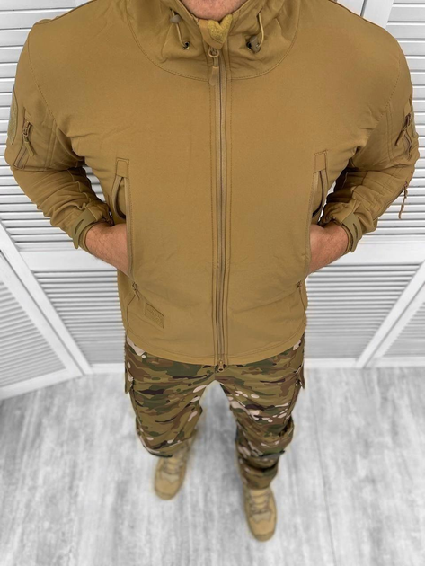 Чоловіча зимова Куртка SoftShell на флісі з капюшоном та вентиляційними бликавками койот розмір XL - зображення 2