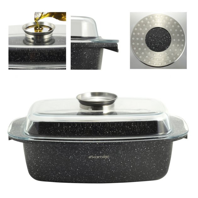 Гусятница с крышкой Kamille 5.5л из литого алюминия антипригарная (KM ...