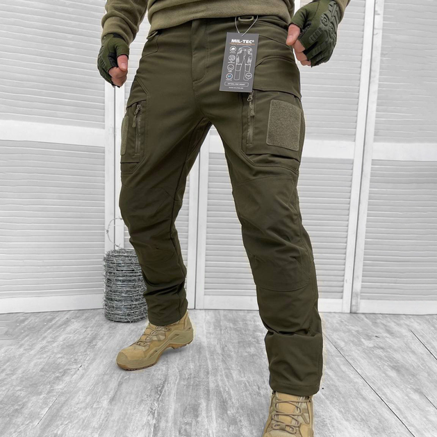 Зимові чоловічі Штани Mil-Tec Softshell Assault на флісі / Теплі водонепроникні Брюки олива розмір S - зображення 1