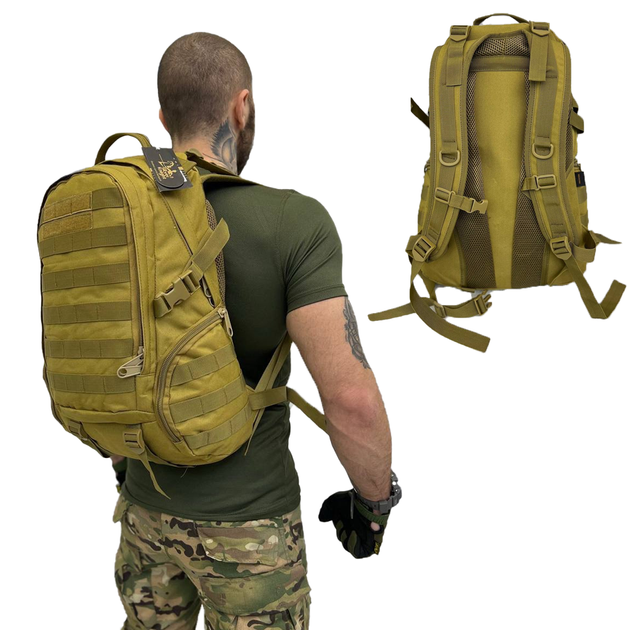 Рюкзак на 35 л с мягкой спинкой олива / Прочный рюкзак Cordura 50х32х19 см - изображение 1