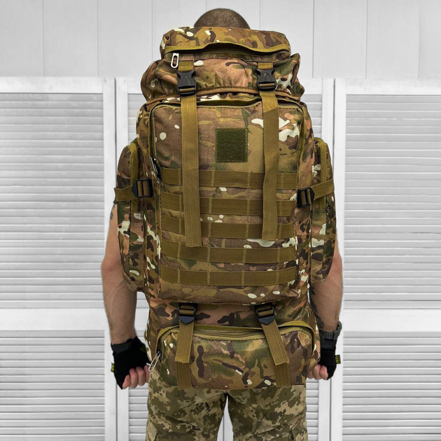 Водонепроникний рюкзак 80л із системою Molle / Міцний наплічник Cordura 1000D мультикам - зображення 2