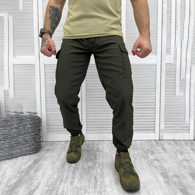 Мужские крепкие Брюки с накладными карманами / Плотные Брюки олива размер XL - изображение 1