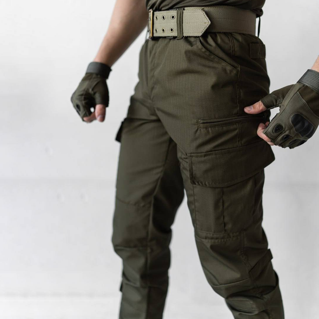 Чоловічі Штани Ріп-стоп з кишенями під наколінники / Брюки з середньою посадкою хакі розмір 2XL - зображення 2