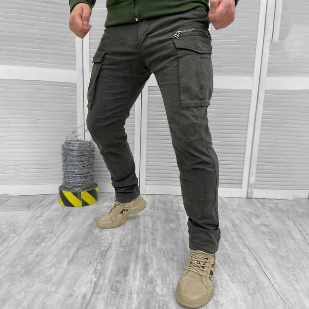 Мужские плотные Брюки Leon с накладными карманами / Эластичные хлопковые Брюки хаки размер L - изображение 1
