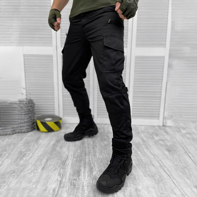 Мужские водонепроницаемые Брюки с накладными карманами / Крепкие Брюки рип-стоп черные размер L - изображение 1