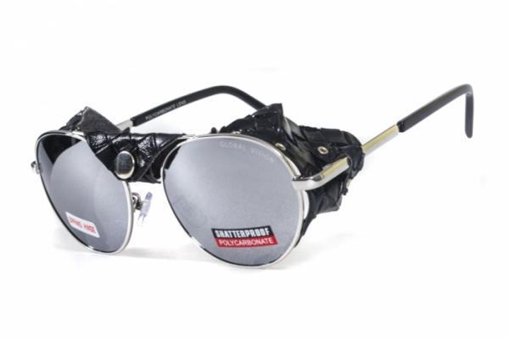 Окуляри захисні Global Vision Aviator-5 (silver mirror) дзеркальні чорні, зі з'ємним ущільнювачем із синтетичної "шкіри" - зображення 1