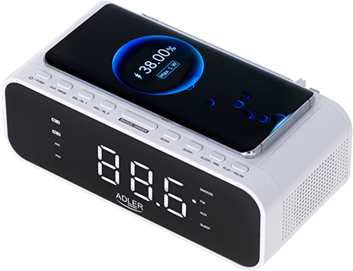 Radiobudzik Adler AD 1192W Wireless Charger White(5903887808385) - obraz 5