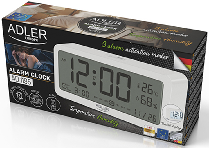 Настільний годинник-будильник Adler AD 1195w White (5903887809474) - зображення 6