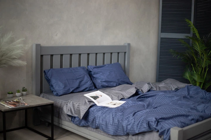 Комплект постельного белья Satin Stripe Blue + Gray 100% хлопок 220х180 см 70х50 см - Фото 3 Комплект постельного белья Satin Stripe Blue + Gray 100% хлопок 220х180 см 70х50 см - изображение 3