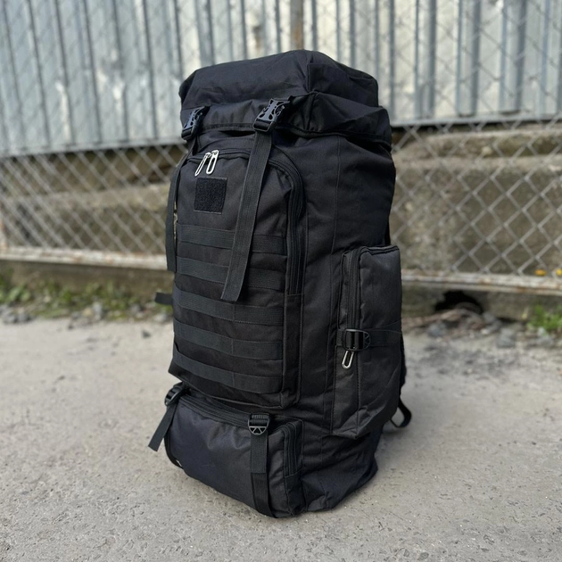 Армійський похідний рюкзак на плечі 70 л чорний - зображення 1