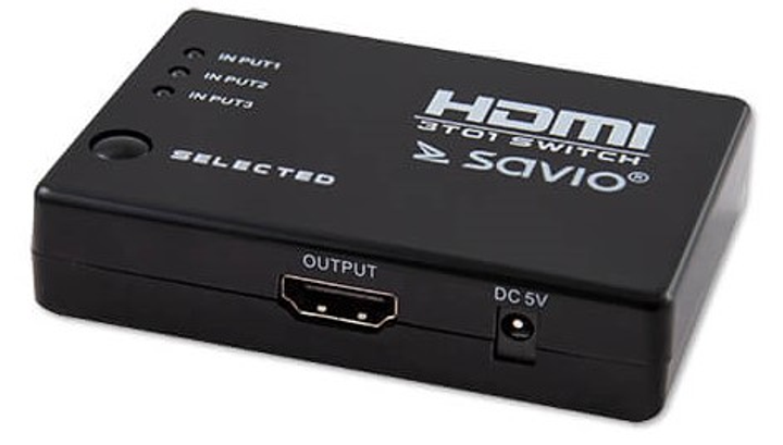 HDMI switch Savio CL-28 3x1 porty, z pilotem zdalnego sterowania Czarny (SAVKABELCL-28) - obraz 2