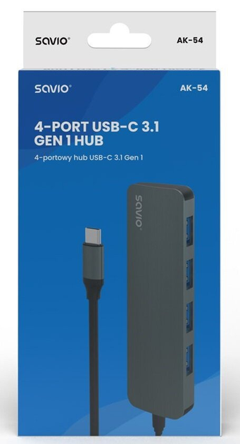 USB-хаб Savio AK-54 USB Type-C - 4 x USB Type-А Grey (SAVAK-54) - зображення 3