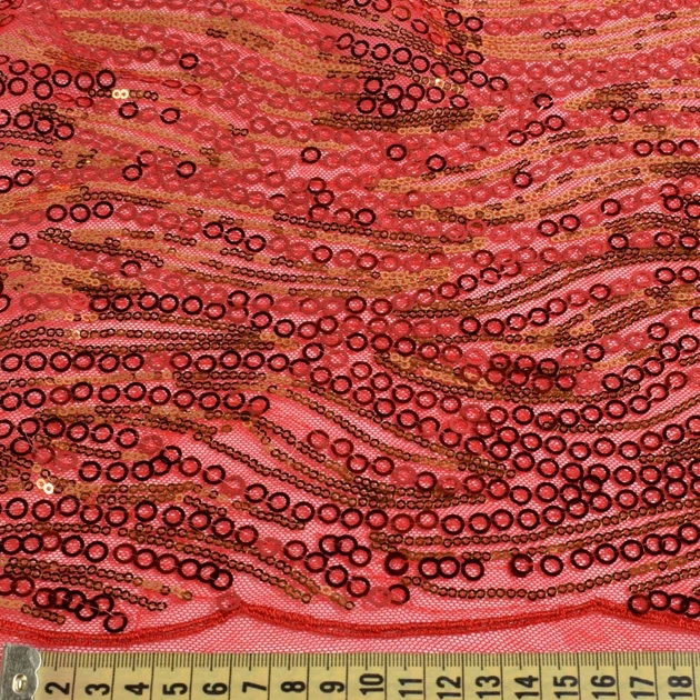 Сетка красная с золотисто-красными пайетками, ш.140 (12913.002) - изображение 4