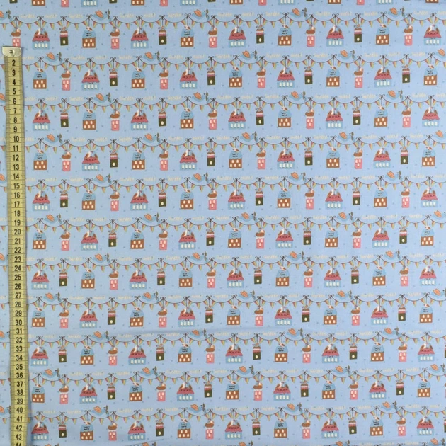 Коттон голубой, розовые, коричневые домики, ш.145 (18442.025) - Фото 3 Коттон голубой, розовые, коричневые домики, ш.145 (18442.025) - изображение 3